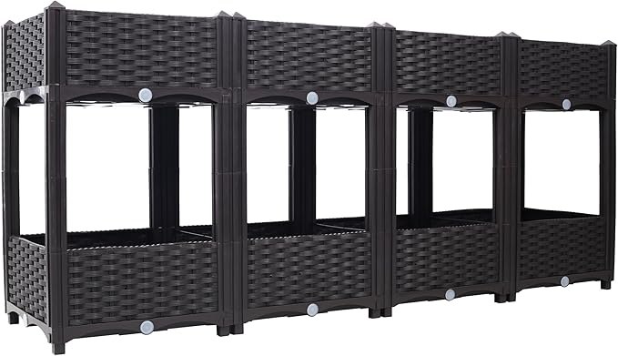 Raised Garden Beds Planter Raised Beds Elevated Planter Garden Box with Drainage Plug Raised Garden Beds for VegetableFlowerHerb Outdoor Standing Planter Beds Gardening KitBrown63x15.7x27.7