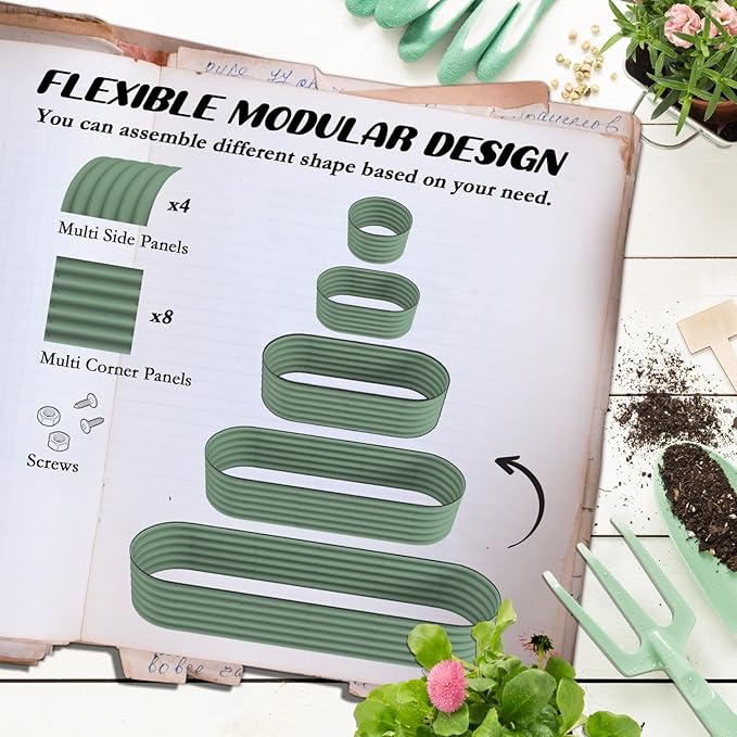 Galvanized Metal Raised Garden Bed Kit - 7.9' x 2' x 1.4' - Outdoor Elevated Planter Box for Growing Flowers Herbs &amp Vegetables Green