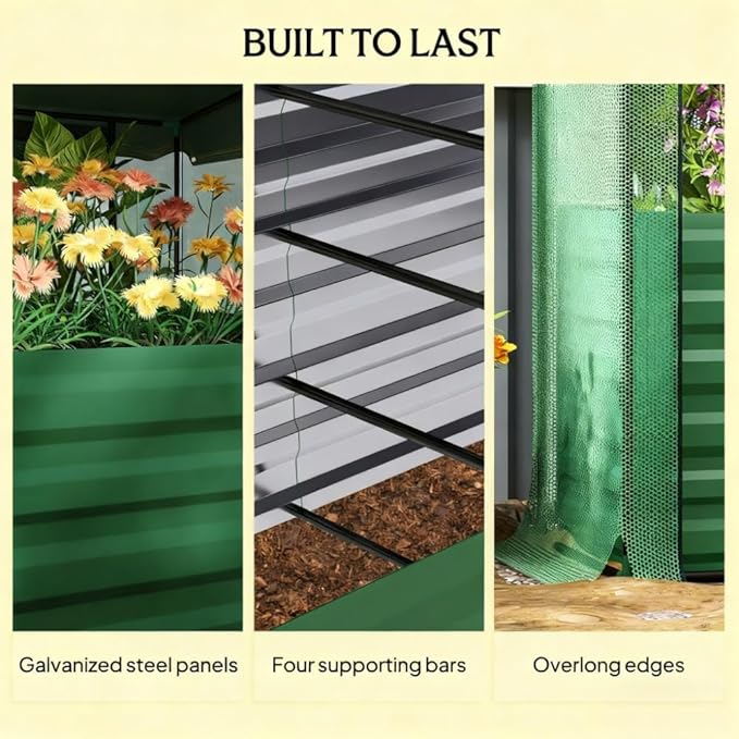Open Bottom Raised Garden BedGalvanized Steel Planter BoxCrop Cage and Shade Cloth with Raised Garden Bed