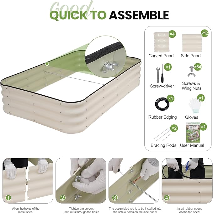 G GOOD GAIN 4-in-1 Adjustable Raised Garden Bed Kit | Galvanized Planter Boxes for Vegetables Flowers | 12 Tall Multiple Sizes (5x3x1ft 4x4x1ft 6x2x1ft 7x1x1ft) | Outdoor Metal Raised Bed White