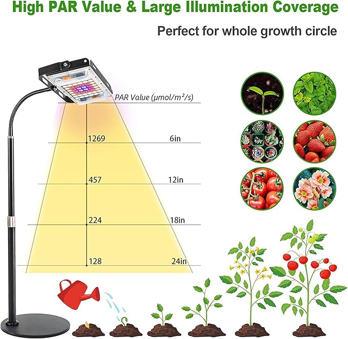 LED Plant Grow Light 48W Full Spectrum Growth Lamp 360 Adjustable Height Grow Lamp with Stand 3 Light Modes 6 Dimming Speeds for Indoor Plants (50leds)