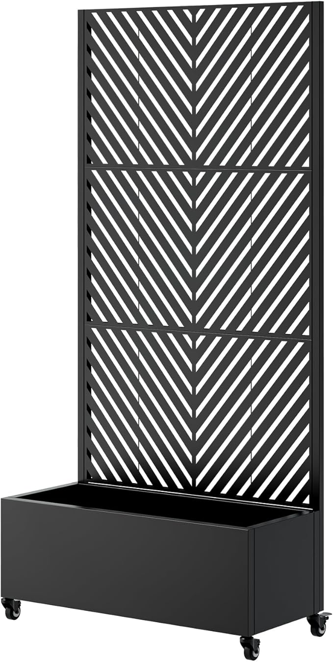 Sturdy 47x16x73 Inch Galvanized Steel Raised Garden Bed with Trellis Metal Planter Box on Wheels for Patio Privacy Screen 12 Inch Deep Root Mobile Vertical Garden Planter for Climbing Plants (M3)
