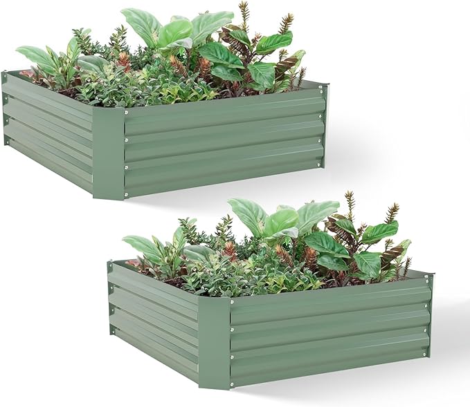 BPS Galvanized Raised Garden Bed Set of 2 3' x 3' x 1' Metal Planter Raised Garden Boxes Outdoor for Flower Planters Vegetables Herbs