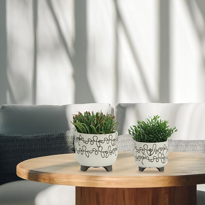 S2 Ceramic 68 Scribble Footed Planter Beige