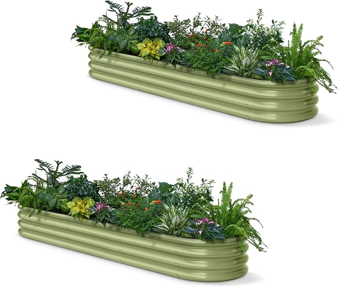 2-Pack Galvanized Raised Garden Bed 8x2x1ft - 12 Tall Metal Planter for Outdoor Plants Vegetables Metal Garden Box with Stainless Steel Hardware and Rust-Resistant Coating - Moss Green