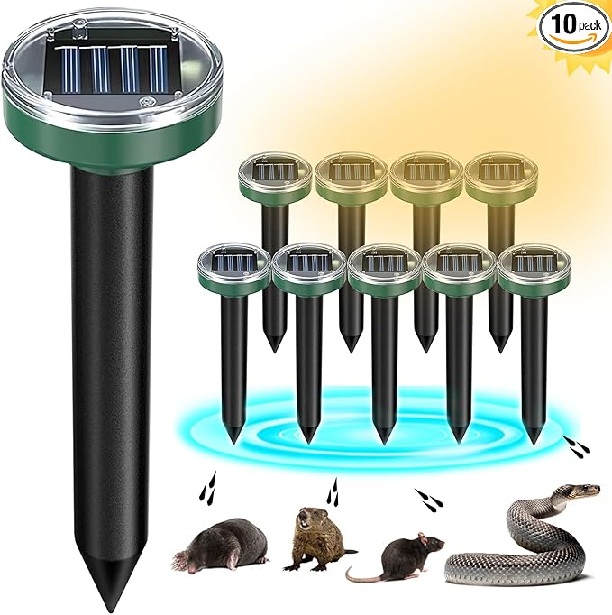 Mole Repellent Solar Powered 10 Pack Snake Repellent Ultrasonic Groundhog RepellerGopher Repeller Sonic Mole Deterrent Spikes Snake Gopher Mole Vole Repellent Outdoor for Lawn Garden &amp Yard