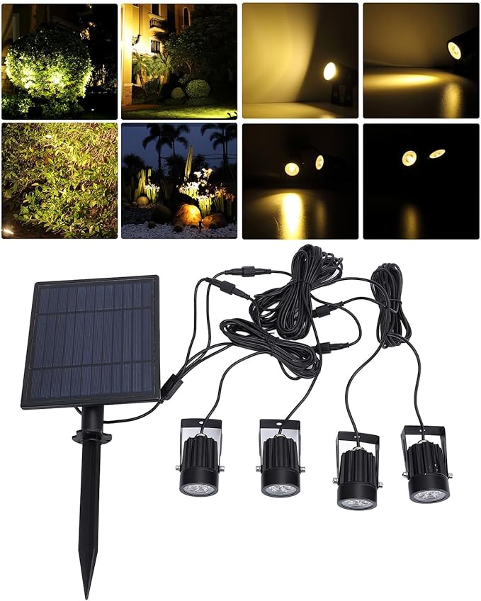 Solar Powered Landscape Lights Warm White 3000K IP65 Waterproof Outdoor Garden Lighting - Adjustable Spotlight Automatic On Off Ideal for Yard and Patio