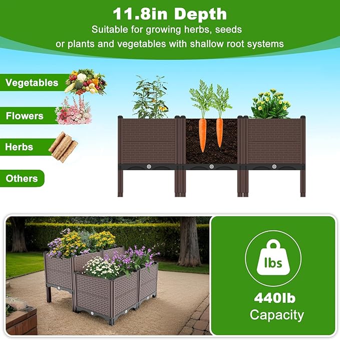 31.5 W x31.5 L x19.6 H Raised Garden Beds Outdoor 440lb Capacity Polypropylene Planter Boxes Outdoor for Vegetables Flowers Herbs Garden Box with Drain Outlet Heat and Frost Resistance