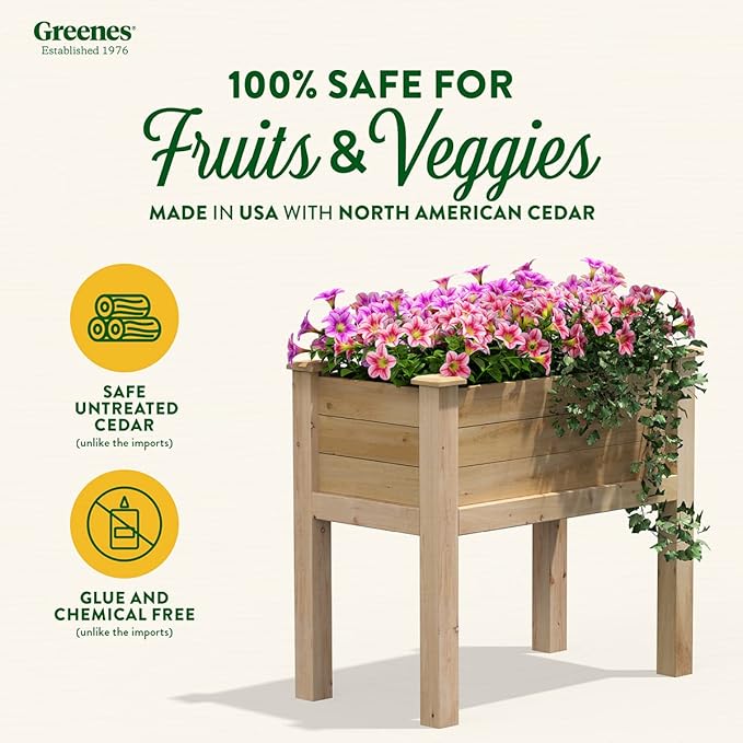 Greenes Fence Premium Cedar Elevated Garden Bed 16 W x 32 L x 31 H (3/4 Thick) - Made in USA with North American Cedar