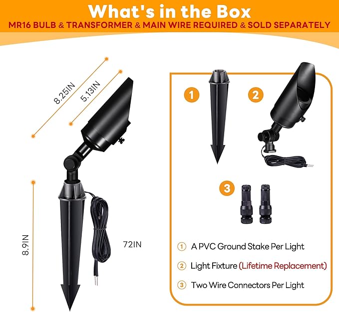 Gardenreet Brass Landscape Lighting Black Low Voltage Spotlights Outdoor 12V LED Wired Uplights Waterproof Spot Lights for Outside Trees Without MR16 Bulb (4 Pack)