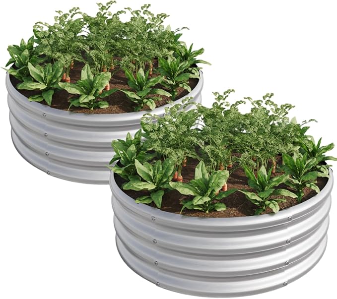 2 Pack Galvanized Raised Garden Beds Round Durable Elevated Planter Boxes Outdoor for Vegetables Fruits Flowers and Plants Anti-Rust Metal Quick Assembly Silver/Black