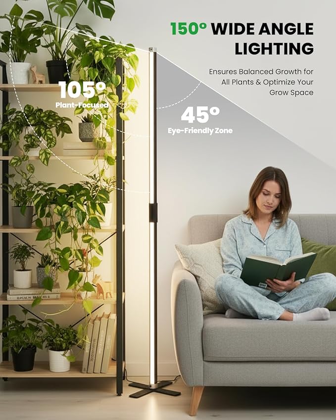 SJZX 4FT Grow Light for Indoor Plants Full Spectrum 150° Wide Beam with 660nm Red Light High CRI 97 Plant Light for Home Garden Herb Succulent Standing &amp Hanging Use