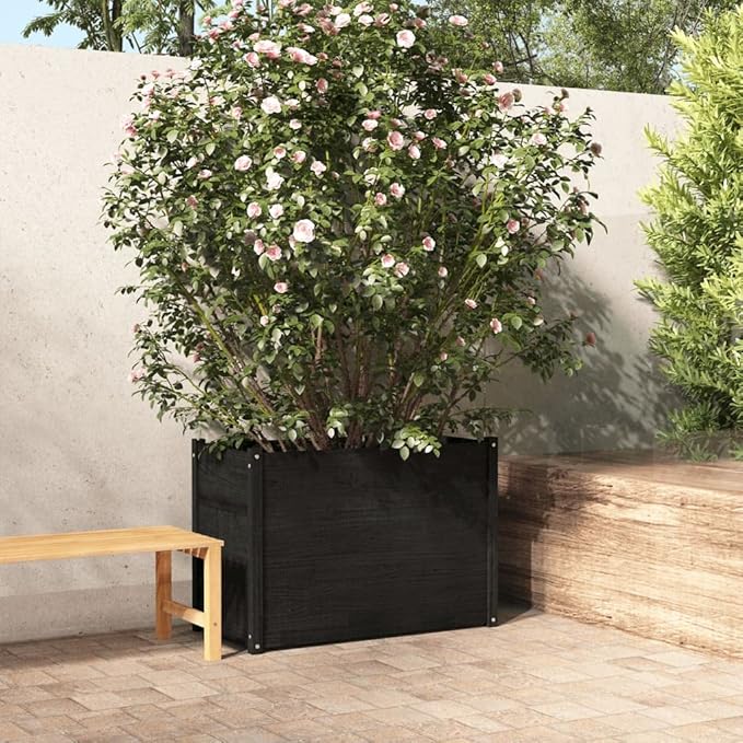 Raised Garden Bed Garden Planter Box Planter Raised Bed Wood Planter Box Grow Vegetable Flower Herb Gardening Black 39.4x19.7x27.6 Solid Wood Pine