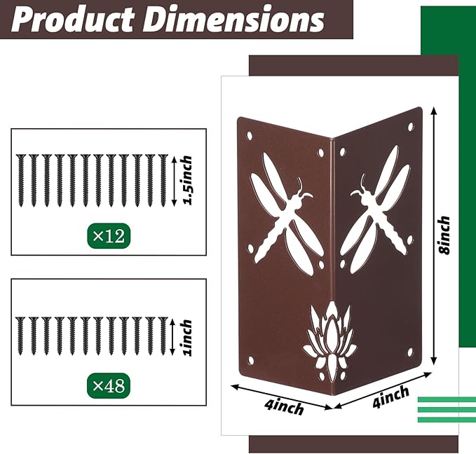 Duraaamo Set of 4 Raised Bed Garden Corner Brackets with Screws 8'' Dragonfly Garden Flower Raised Bed Corners 90 Degree Right Angle Heavy Duty Brace for DIY Flower or Vegetable Garden Brown
