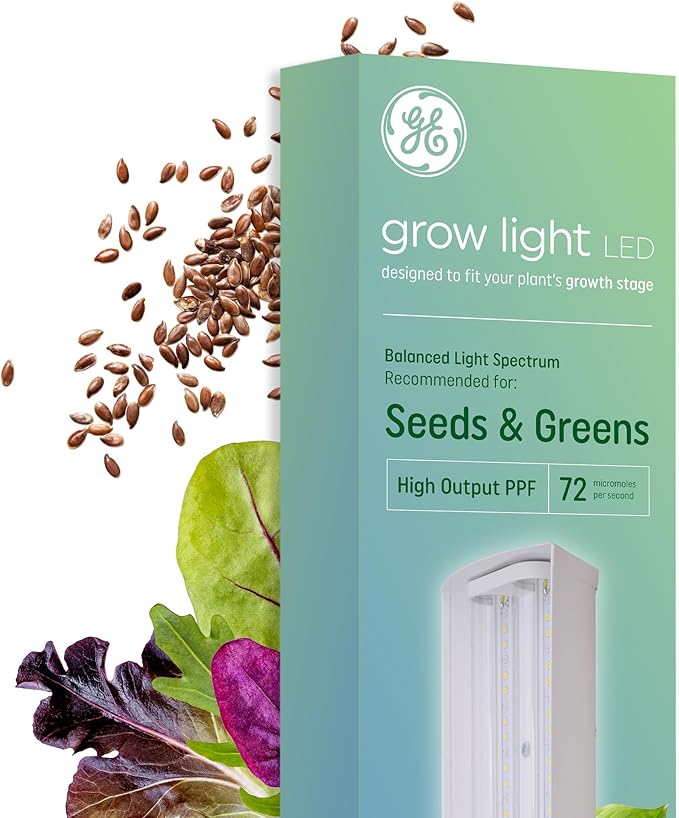GE LED Grow Light for Indoor Plants Integrated LED Light Fixture for Seeds and Greens Balanced Light Spectrum 25000 Hours Lifespan 72 PPF 24 Inches 1 Pack (Packaging May Vary)