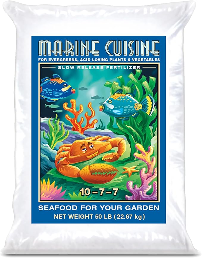 FoxFarm Marine Cuisine All Purpose Fertilizer - 10-7-7 Ocean-Based Plant Food with Crab Meal Seabird Guano - Slow Release Fertilizer for Vegetables Flowers Roses &amp Container Plants - 50 lb