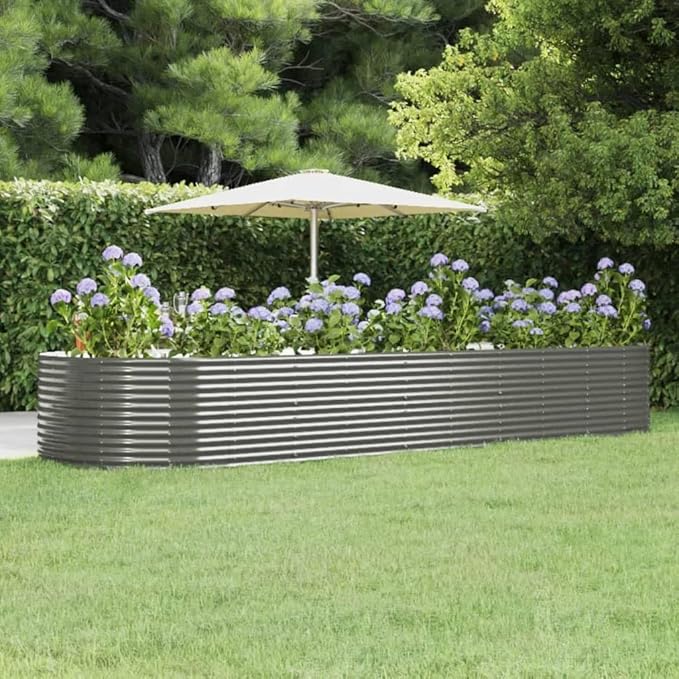 YAFF Raised Garden Bed - Large Metal Planter Box for Vegetables Outdoor Planter Boxes Kit Galvanized Steel Gray 176x55.1x26.8 Powder-Coated Steel