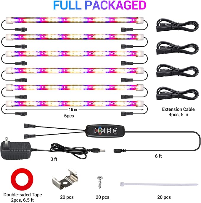 LED Grow Lights Strips for Indoor Plants 3 Working Modes &amp 10 Dimmable Levels Plant Lights with Auto Cycle Timer 3/9/12Hrs 36W Full Spectrum DIY Growing Lamps for Seedings Hydroponics 6 Strips