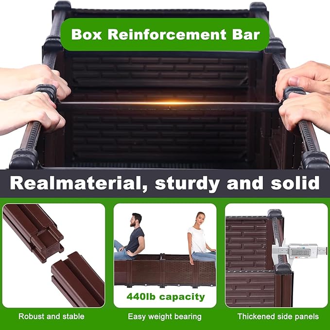 47.2x15.7x19.6in Raised Garden Beds Outdoor Polypropylene Planter Boxes Outdoor for Vegetables Flowers Herbs GBox with Drain Outlet Heat and Frost Resistance 440lb Capacity