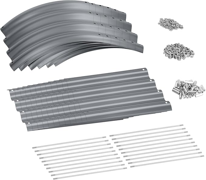 Land Guard 8×2×1ft Galvanized Raised Garden Bed Kit 108 Gallon Capacity Raised Garden Boxes Outdoor Oval Metal Raised Garden Beds for Vegetables Modern Grey(with 10 Connecting rods)