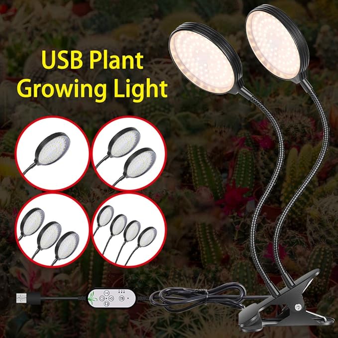 Pssopp Plant Grow Light 5 Dimmable Levels Full Spectrum Height Adjustable Plant Growing Lamp with Timing Function for Indoor Plants (3 Heads)
