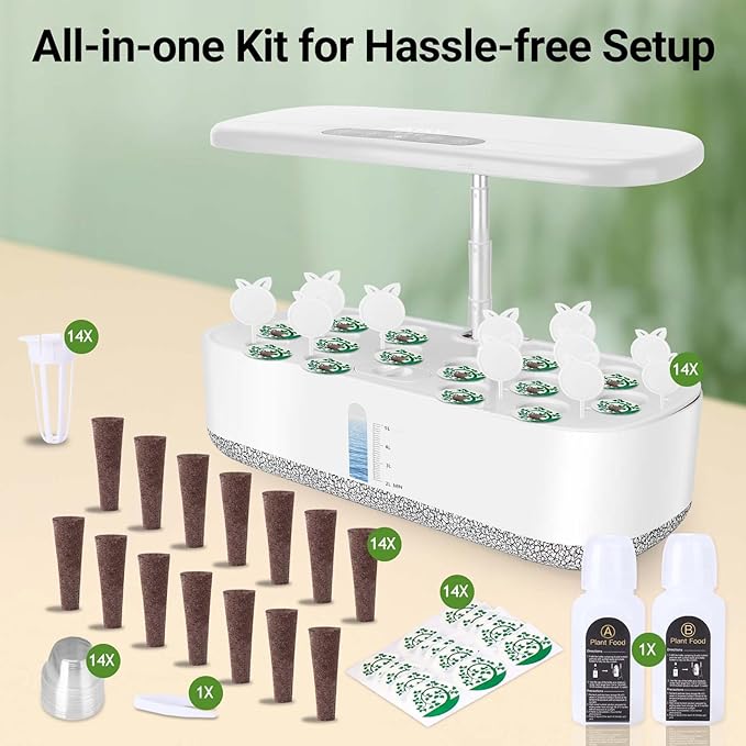 Large Hydroponics Growing System 14 Pods Indoor Herb Garden with LED Grow Light 5L Water Tank Hydroponic Grow Kit with 3 Auto-Timers Rotatable Light Panel and Child Lock for Home School Gardening