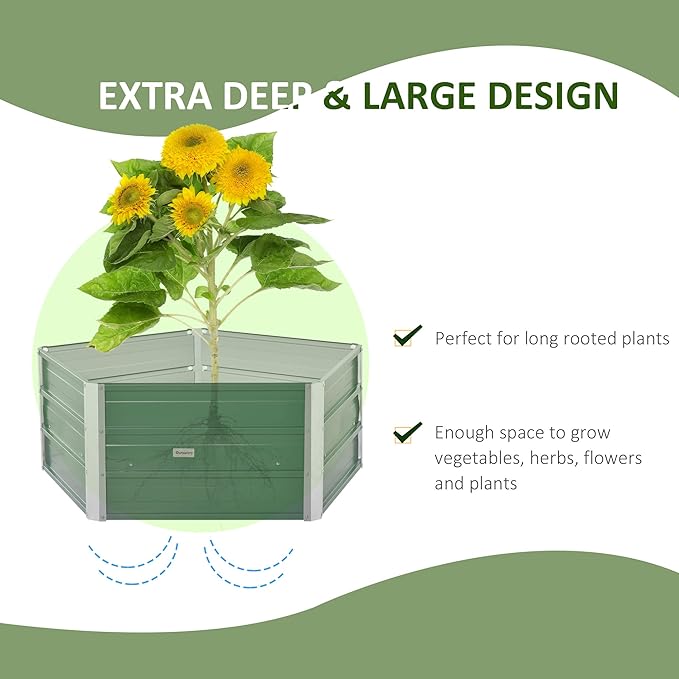 40'' x 16'' Hexagon Metal Raised Garden Bed Elevated Large Corrugated Galvanized Steel Planter Box w/Install Gloves for Backyard Patio to Grow Vegetables Herbs and Flowers Green