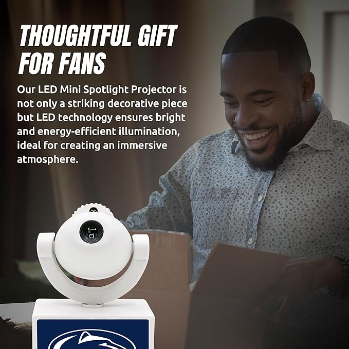 Sporticulture NCAA American Football Penn State Nittany Lions - Adjustable Led Mini Spotlight Projector with 6 Team Logo Designs - Portable &amp Rechargeable Spotlight - Battery-Operated - 4.37” x 3.
