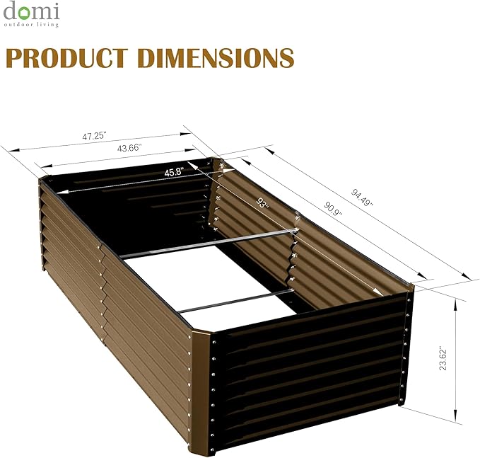 Domi 8x4x2ft Metal Raised Garden Beds Outdoor Thickened Galvanized Steel Deep Root Planter Box with Stabilizing Bars &amp Rubber Edging for Vegetables Flowers Herbs - Brown