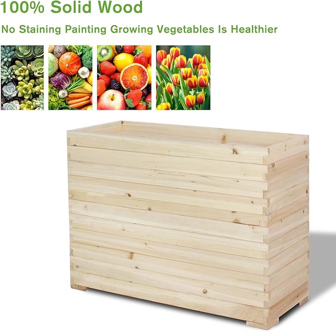 Wood Raised Garden Bed Rectangular Planter Box Outdoor Large Tall Trough 39x28x15 Flower Planters Boxes with Bottom for Plants Herb Patio Porch Balcony Privacy Screen