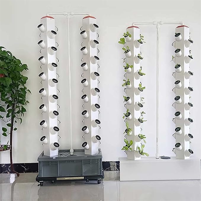 Hydroponics Growing System 64 Holes Herb Growing Kit with Pump Vertical Grow Tower Growing Indoor Gardening System for Herbs Fruits and Vegetables
