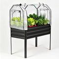 GarveeLife Raised Garden Bed with Legs Galvanized Metal Elevated Garden Bed with Cover &amp Built-in Spray Tube Raised Planter Box for Backyard Patio Balcony 48x24x55 in Black
