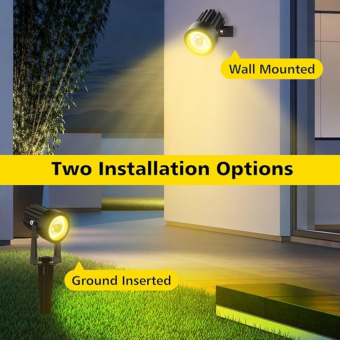 T-SUN Solar Spotlights 2W Outdoor LED Landscape Spot Light 2-in-1 Waterproof Solar Powered Wall Lights Auto ON/Off with Dual Headlamp for Garden Yard Pathway(Warm White)