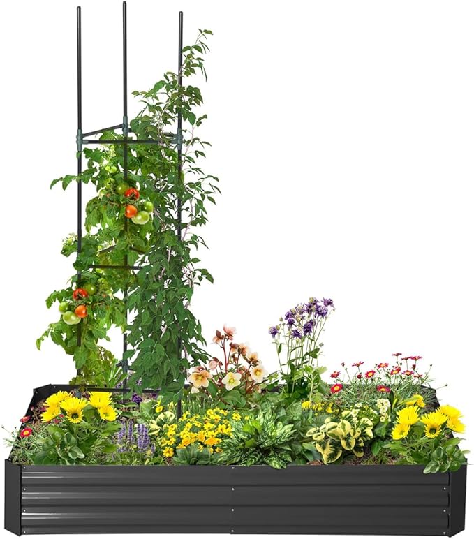 Metal Raised Garden Bed with Support Rod Outdoor Raised Planter Box for Flowers Plants Vegetables Herbs 6X 3FT