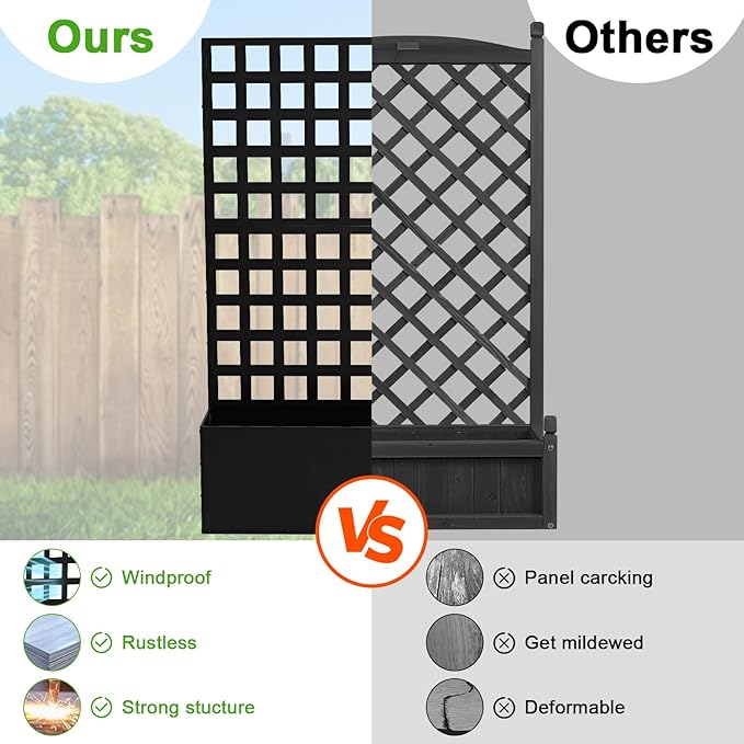 CABIHOME Metal Planter Box with Trellis Privacy Screen Galvanized Steel Modular Design for Climbing Plants Raised Garden Bed for Outdoor Patio Backyard &amp Garden Decor (Black)