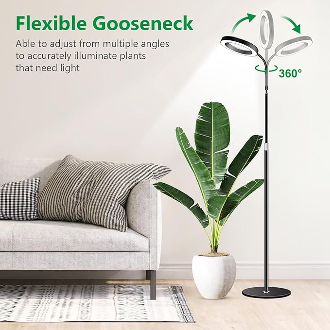 Grow Lights for Indoor Plants Full Spectrum Floor Standing Plant Lights with 68 Stand for Growing Large Tall Plants Black Halo LED Plant Grow Light with 6/12/16H Timer