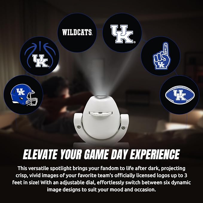 Sporticulture NCAA American Football Kentucky (UK) - Adjustable Led Mini Spotlight Projector with 6 Team Logo Designs - Portable &amp Rechargeable Spotlight - Battery-Operated - 4.375” x 3.125”