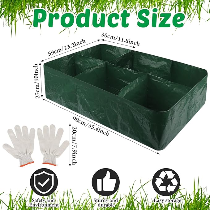 Gerrii 6 Pack 35 Gallon Fabric Raised Garden Beds Rectangle Garden Planting Bed with 6 Divided Grids Drainage Holes 4 Pcs Warehouse Gloves for Vegetables Flowers Tomatoes Herb(Polypropylene Cotton)