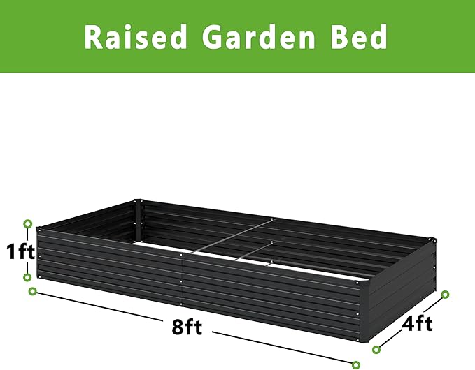 MGNO 2pcs 8x4x1FT Galvanized Raised Garden Bed-Outdoor Planter Box for Vegetables-Metal Garden BedRectangle Planting Box for HerbFlowerBlack