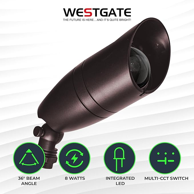 Outdoor Landscape Spotlights – 3000K/4000K/5000K Color Changing Options in Aluminum Housing – 120V Integrated LED Outdoor Spot Light with Shroud for Yard Lawn Garden Walkway and Pathway (8W Bronze)