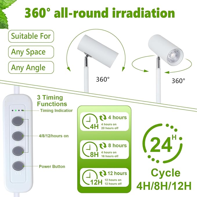 HMVPL White Grow Lights for Indoor Plants Full SpectrumTall Plant Light for Indoor Growing with 20W COB Plant Light Bulb4/8/12H TimerLed Growth Floor Lamp for Large Plant Seedling(6 Level Height)