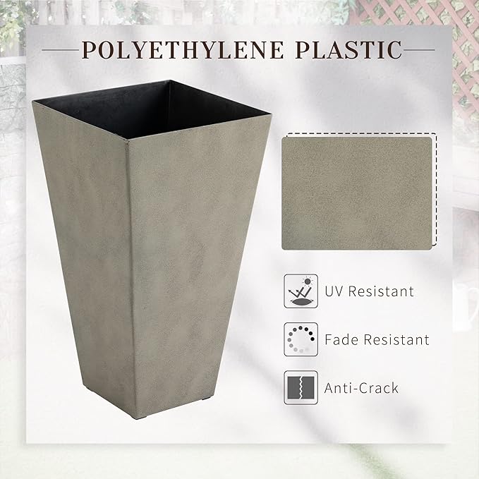 Set of 3 Tall with Drainage Hole 28 Outdoor Flower Pots Indoor for Porch Patio and Deck Gray