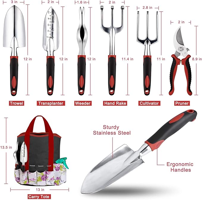 Garden Tools Set 83 Piece Succulent Tools Set Included Heavy Duty Aluminum Gardening Tools for Gardening Non-Slip Ergonomic Handle Durable Storage Tote Bag Gifts for Men Women