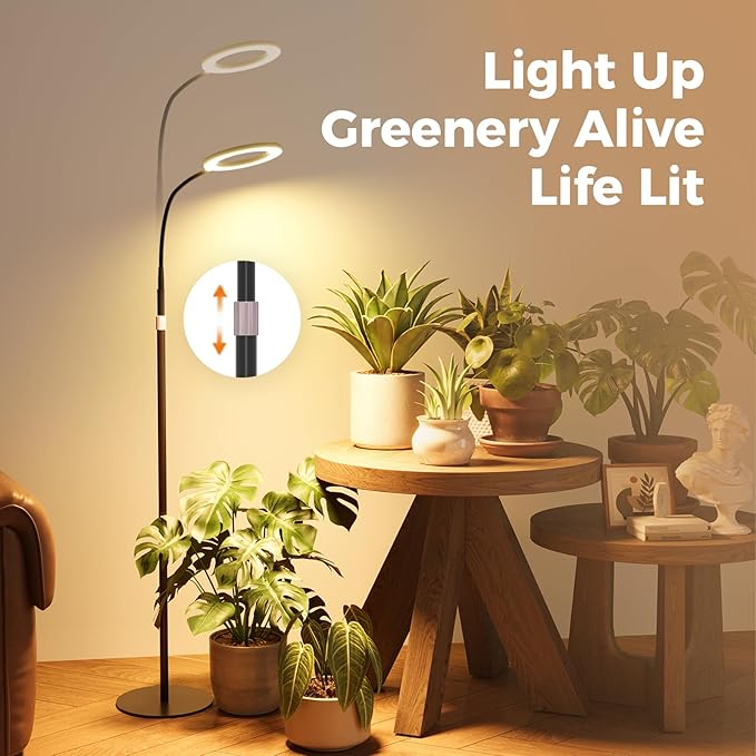 Bamworld Grow Lights for Indoor Plants Full Spectrum Plant Lights for Indoor Growing Floor Grow Lamp for Large Plants Auto ON/Off Timer 3/9/12H 10 Dimmable Levels 37-65 Adjustable Height