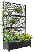 GarveeLife Metal Privacy Screen with Wheels – Galvanized Steel Garden Trellis &amp Planter Box for Climbing Plants/Vines– Galvanized Raised Garden Bed for Patio Yard Balcony