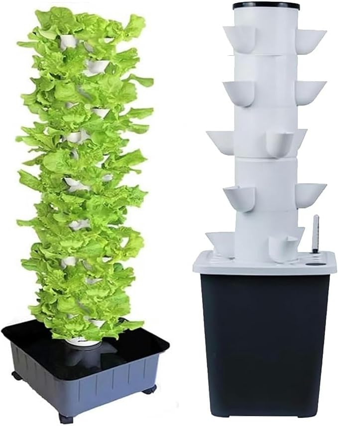 15/20/25/30 Pods Hydroponics Tower Garden Hydroponic Growing System for Fruits and Vegetables Aeroponics Growing Kit with Hydrating Pump Net Pots 20holes (30holes)-//