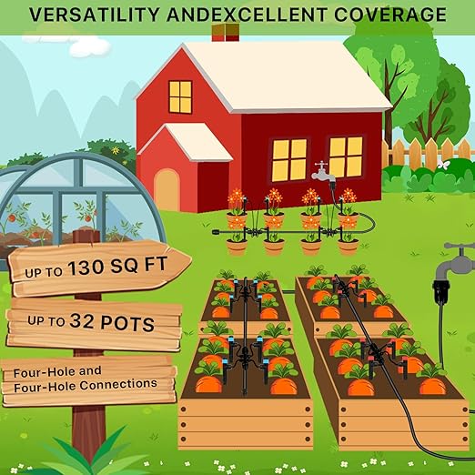 Drip Irrigation System – 2026 Upgraded Garden Watering System with 46FT 1/2'' Tubing New Quick-Connect 1/4 inch Fittings Automatic Sprinkler for Garden Lawn Greenhouse Plant Flower Bed