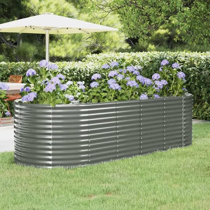 Grey Oval Metal Raised Garden Bed 98 x 39.4 x 26.8 in Large Outdoor Planter Box Powder-Coated Steel Elevated Flower Bed for Patio Balcony Gardening