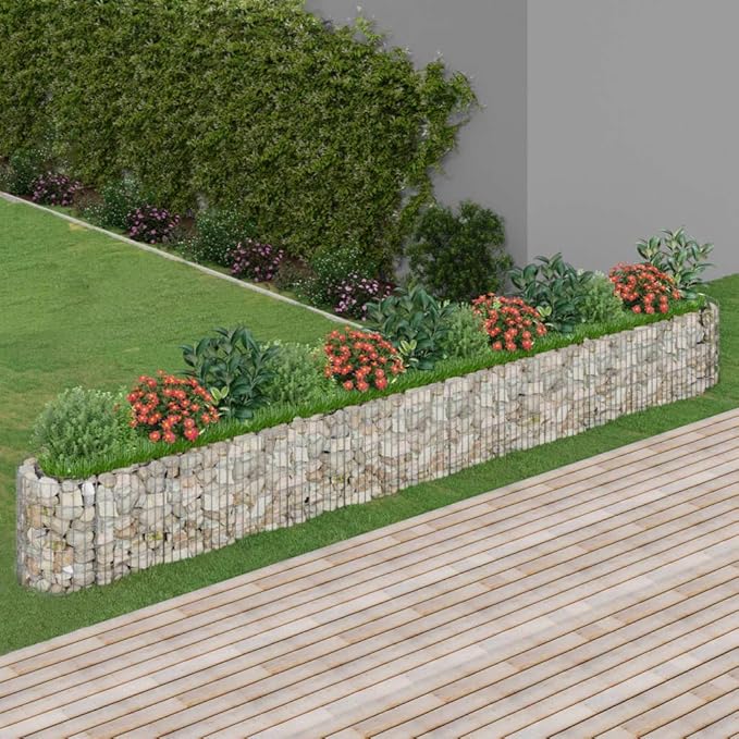 Gabion Raised Bed Garden Bed Gabion Cages for retaining Walls Outdoor Backyard Planter Suitable for Lawn Cafes Backyard Patio Outdoor Landscape Galvanized Iron 185x19.7x19.7