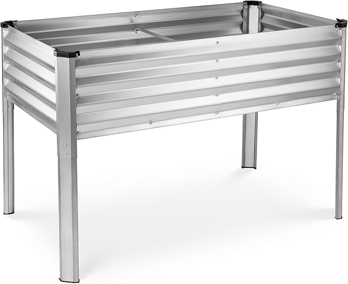 Galvanized Raised Garden Beds Outdoor with Legs // 48×24×31in Elevated Planter Box for Vegetables Flowers (Silver) // Large Metal Garden Bed for Backyard Patio Gardening